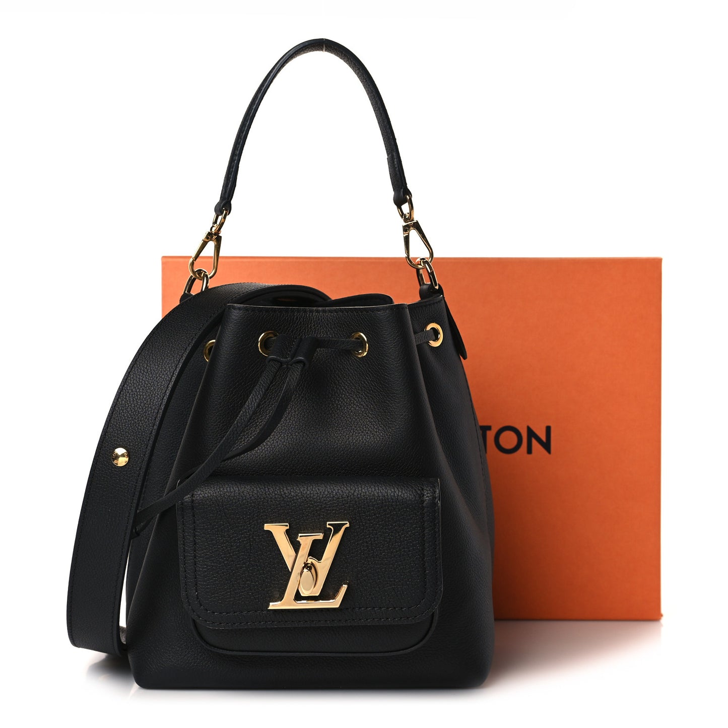 Calfskin Lockme Bucket MM Black