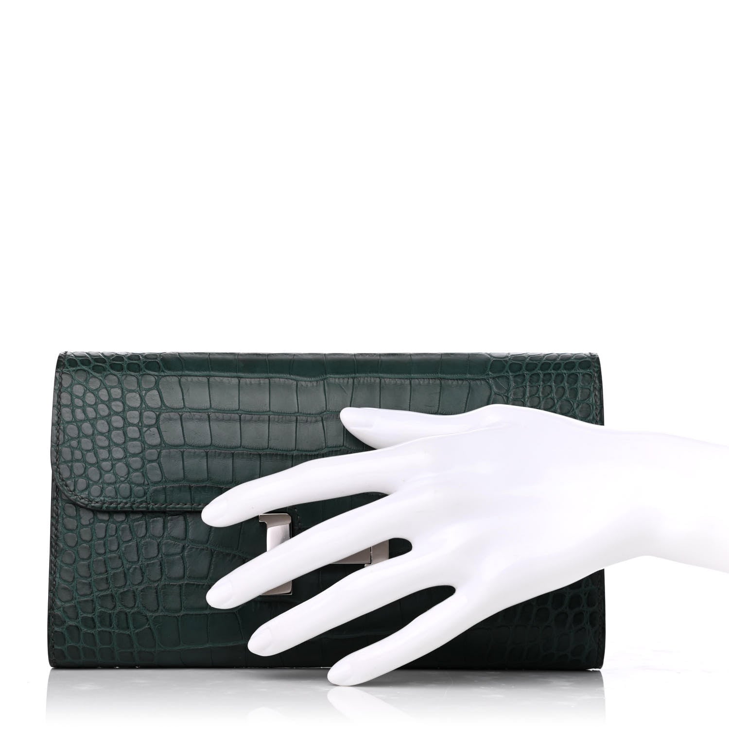 Hermes Matte Alligator Constance Wallet Vert Titien 2 of 8
