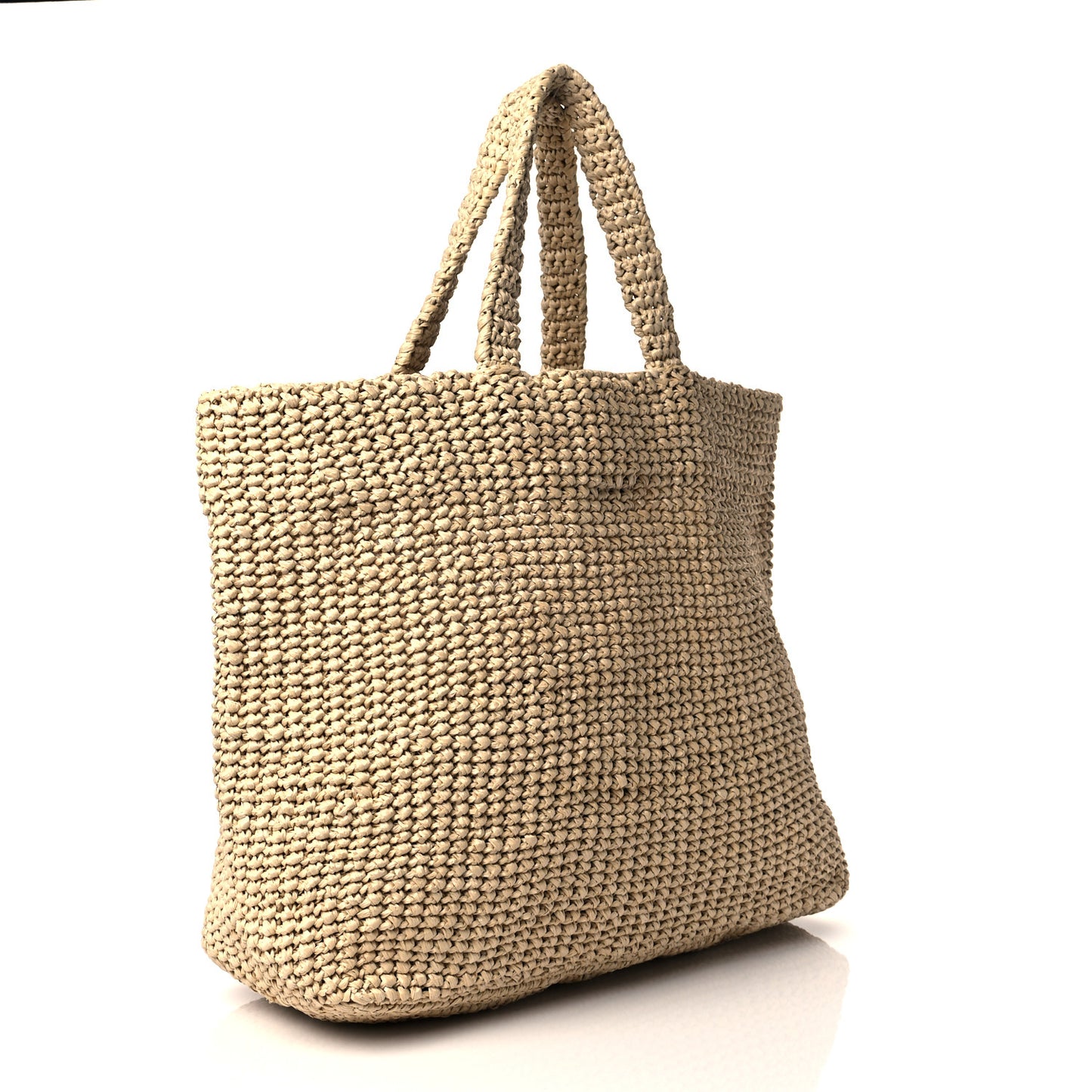 Yarn Raffia Effect Crochet Embroidered Logo Tote Naturale