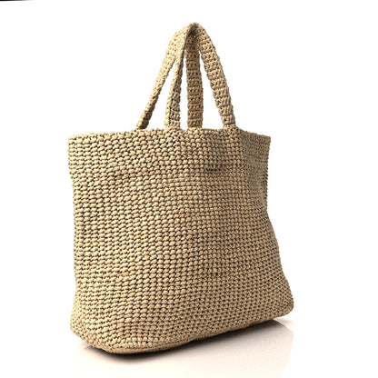 Prada Yarn Raffia Effect Crochet Embroidered Logo Tote Naturale 3 of 10