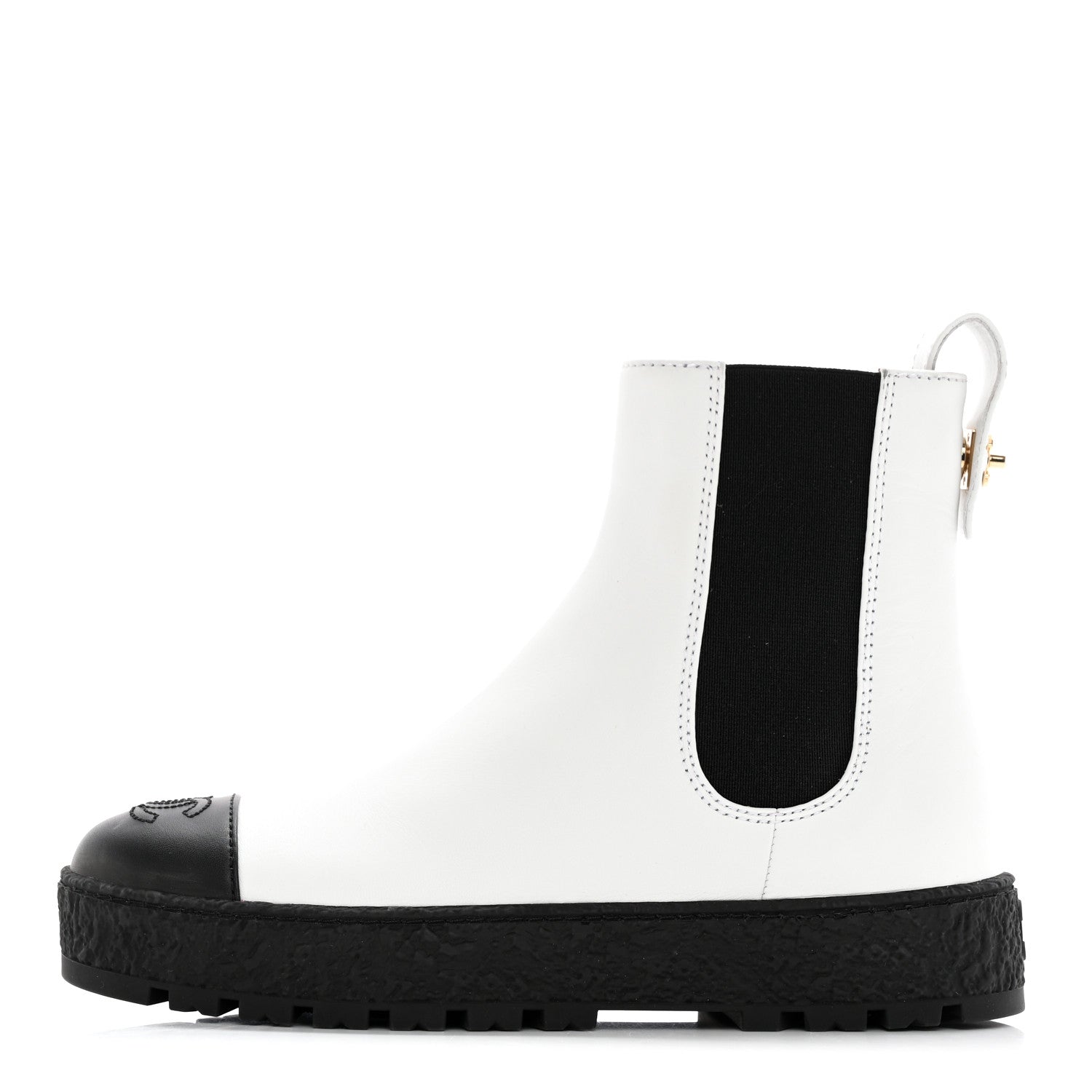 Chanel Calfskin Cap Toe CC Ankle Boots 37.5 White Black 1 of 10