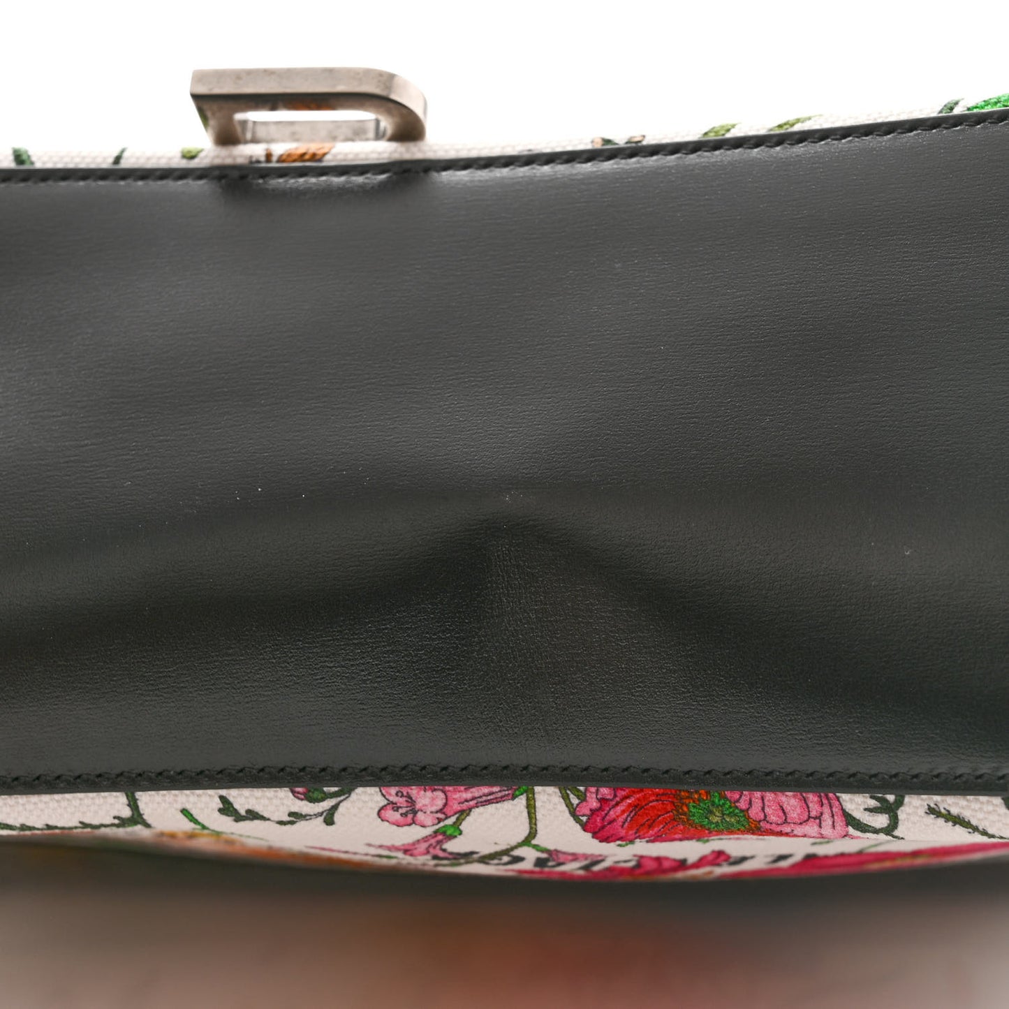 X GUCCI Canvas Boarded Pluton Calfskin Flora Logo Print Medium Hourglass Top Handle Bag White Multicolor Black
