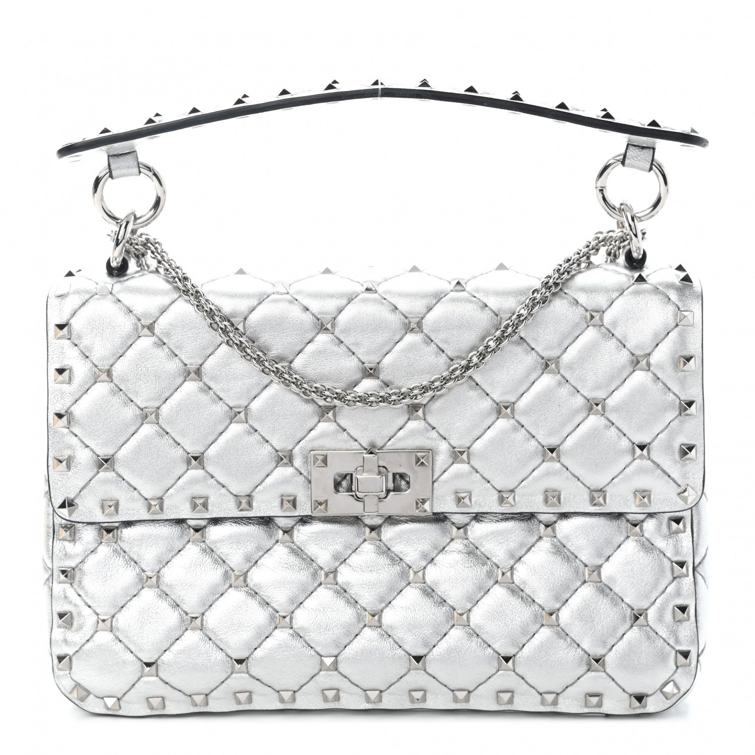 Valentino Garavani Metallic Nappa Medium Rockstud Spike Shoulder Bag Silver 1 of 9