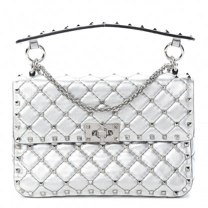 Valentino Garavani Metallic Nappa Medium Rockstud Spike Shoulder Bag Silver 1 of 9