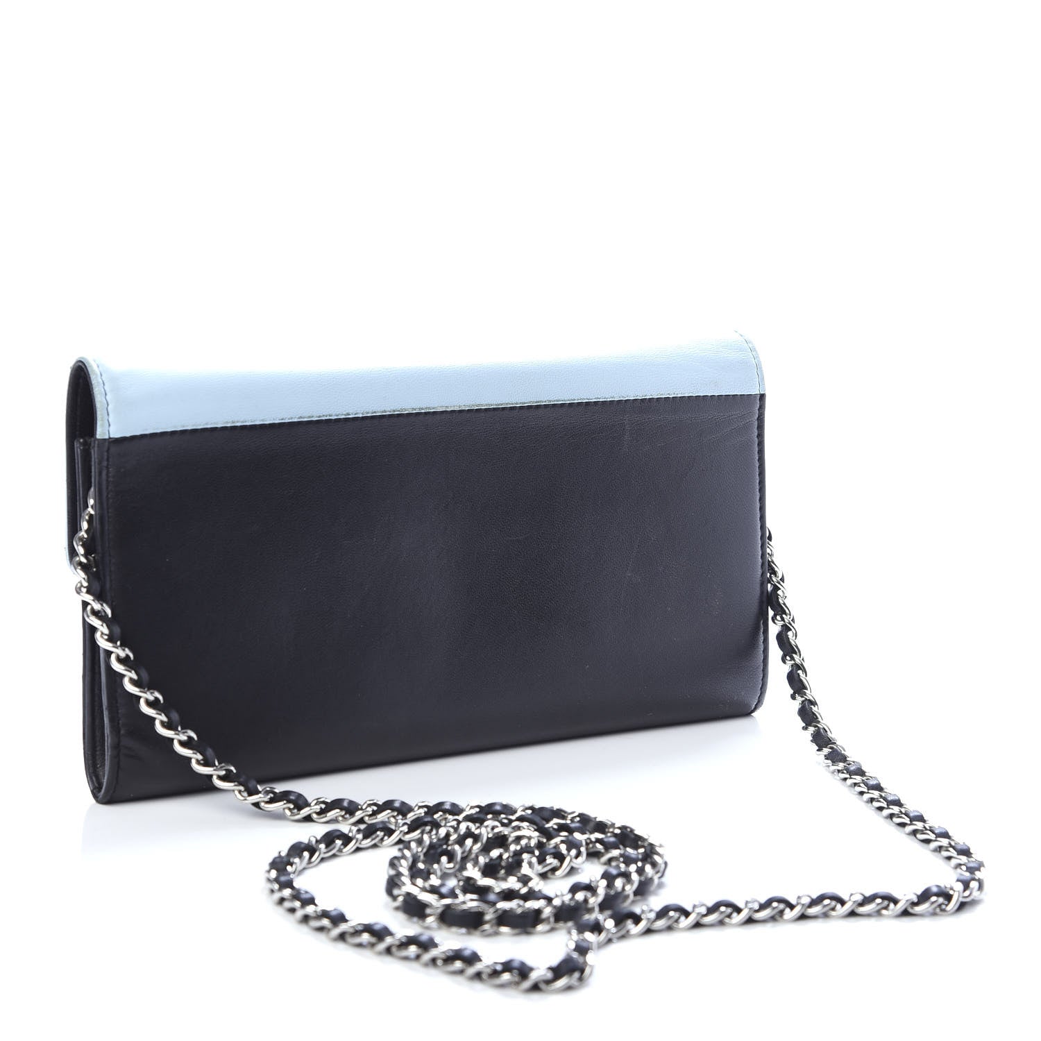Chanel Lambskin Airlines Wallet On Chain WOC Blue Black Red 3 of 11