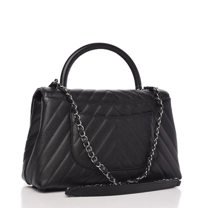 Chanel Caviar Chevron Quilted Small Coco Handle Flap Black 3 of 11