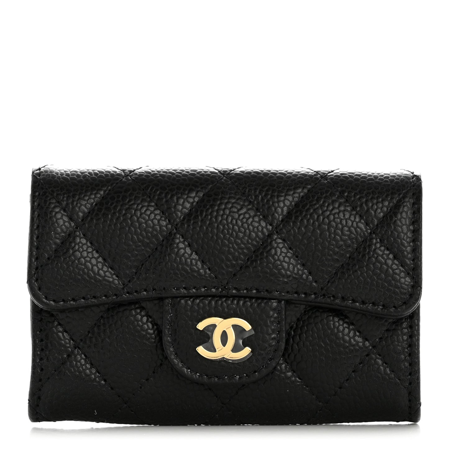 Caviar Quilted Flap Card Holder Wallet Black