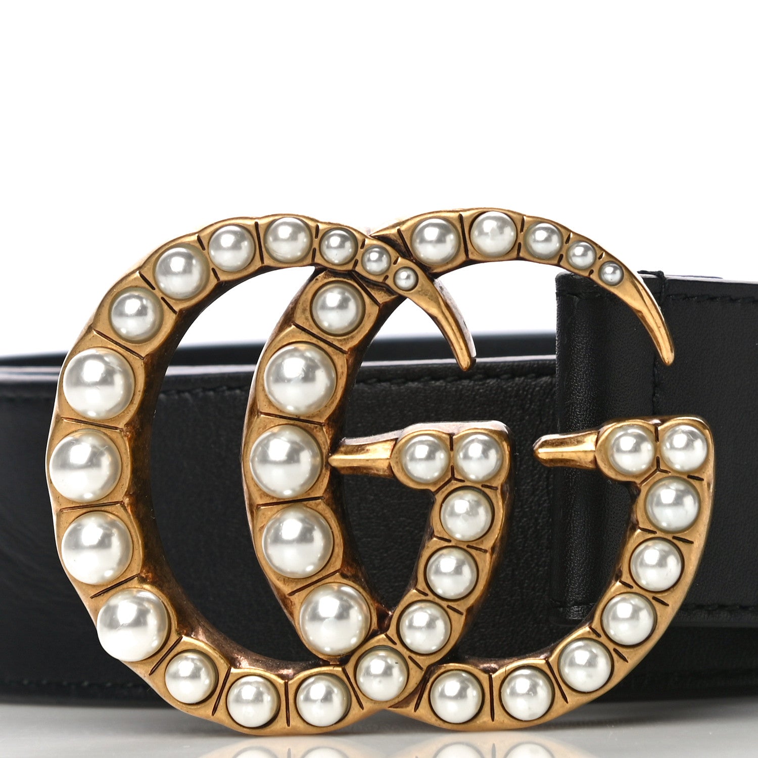 Gucci Moon Calfskin Pearl Double G 40mm Belt 80 32 Black Cream 3 of 10