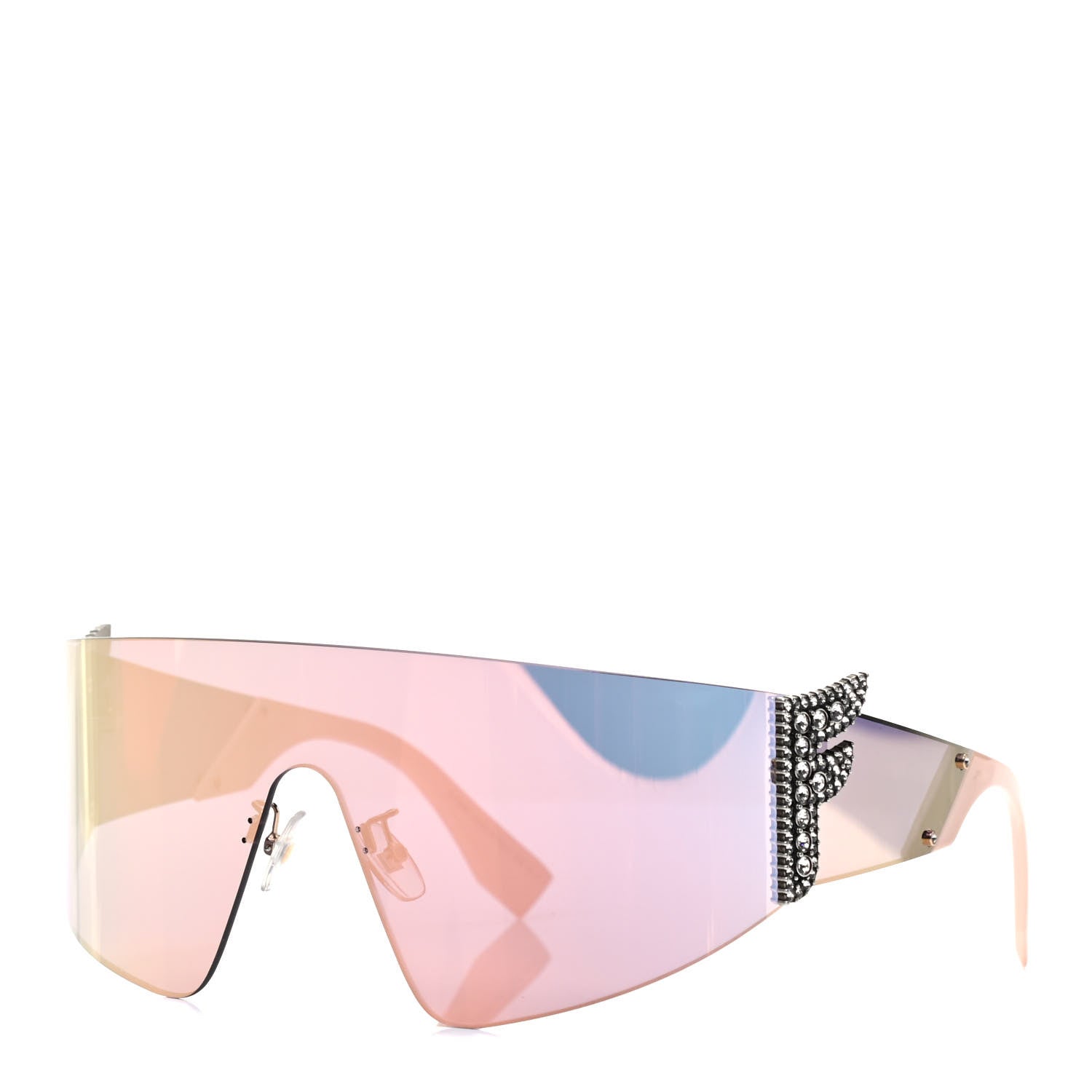 Fendi Mirrored Crystal Embellished FFreedom Shield Sunglasses FF 0382/S Pink 1 of 7