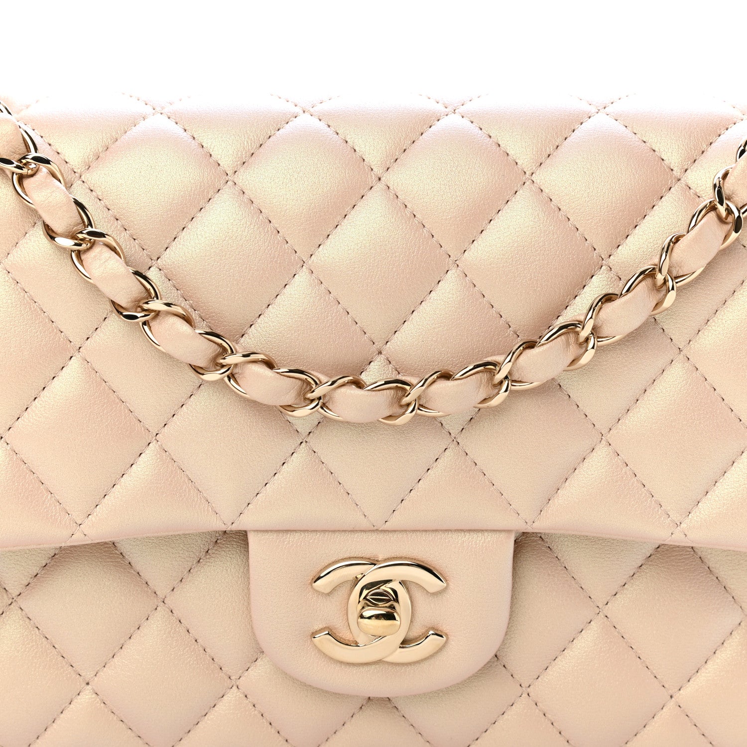 Chanel Iridescent Calfskin Quilted Medium Double Flap Beige 15 of 22