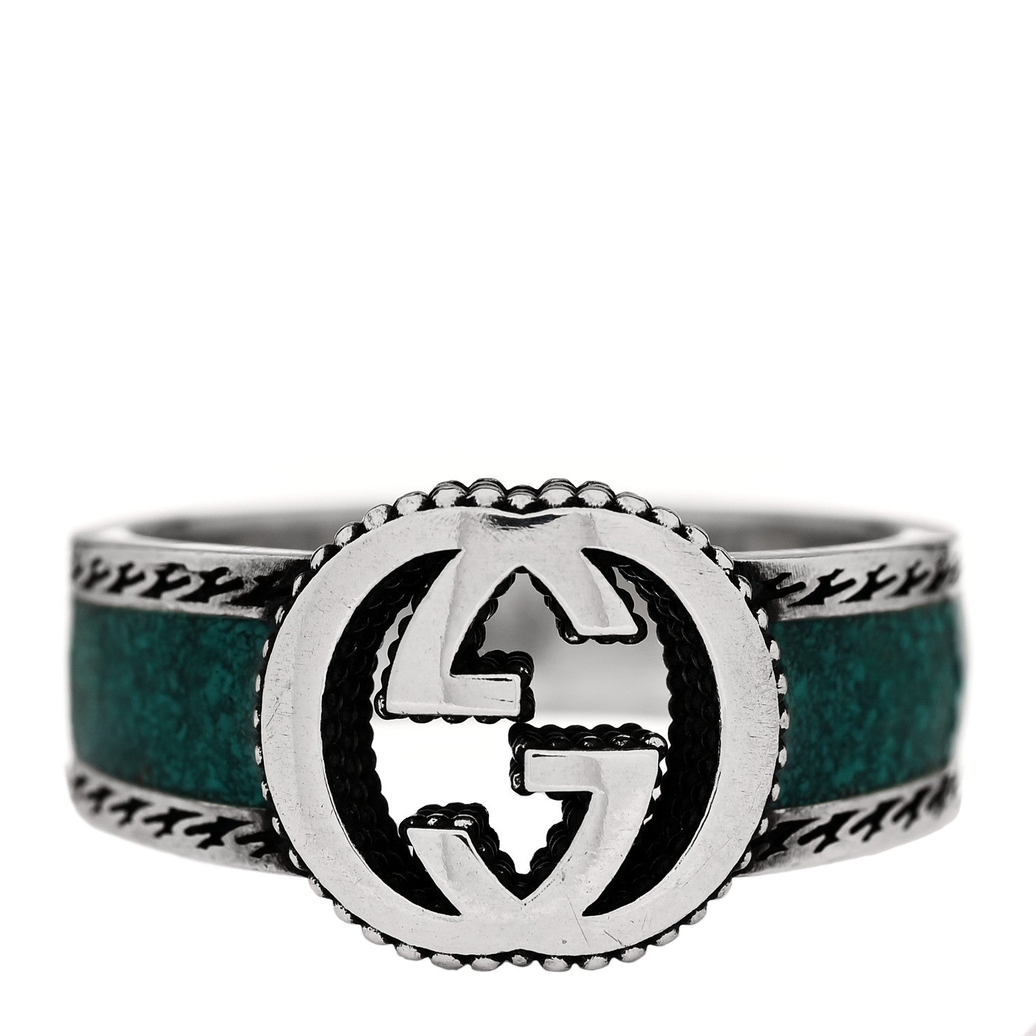 Gucci Sterling Silver Resin Interlocking G Band Ring 64 10.75 Turquoise 1 of 6