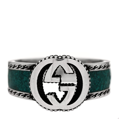 Gucci Sterling Silver Resin Interlocking G Band Ring 64 10.75 Turquoise 1 of 6
