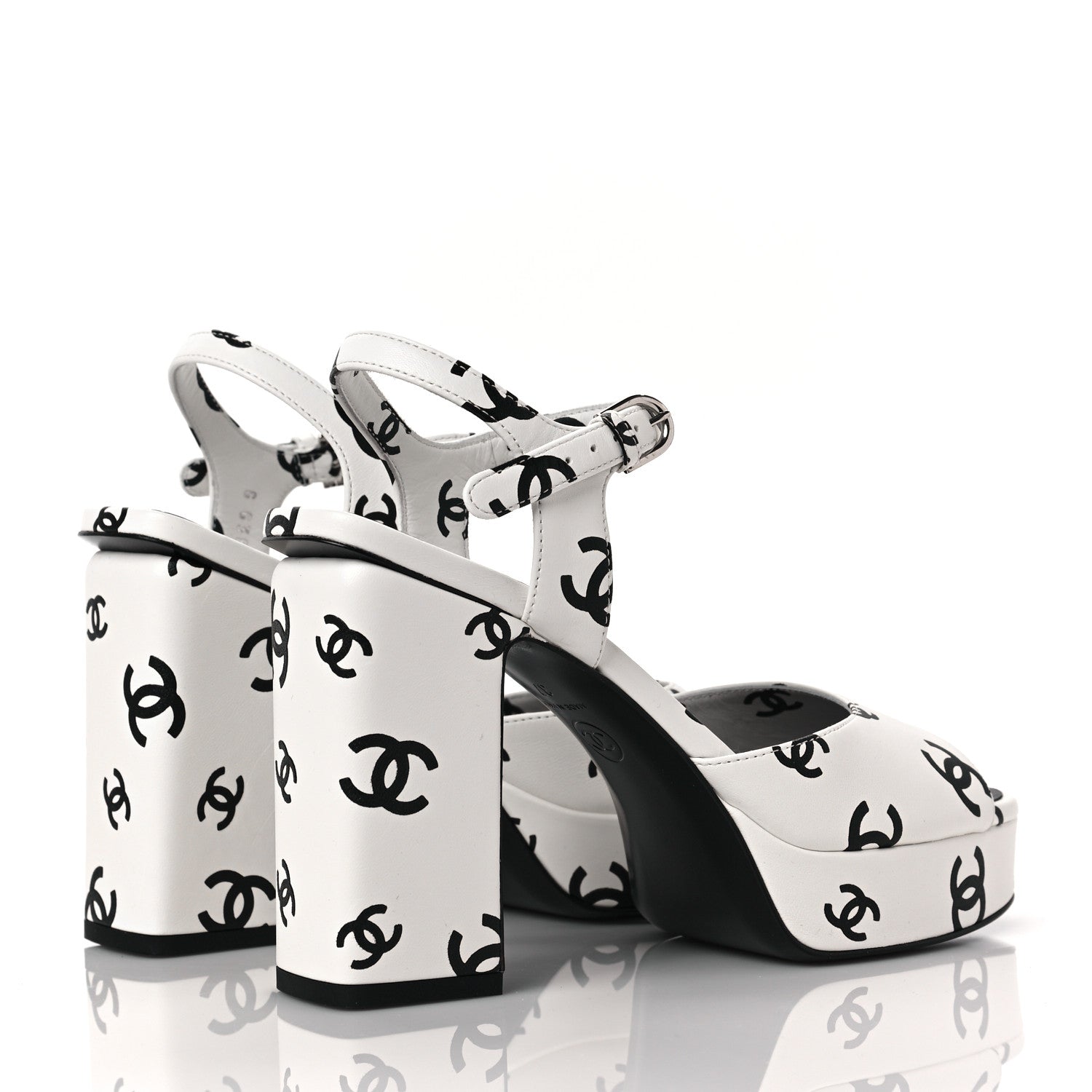 Chanel Printed Lambskin CC Platform Sandals 37 White Black 4 of 8