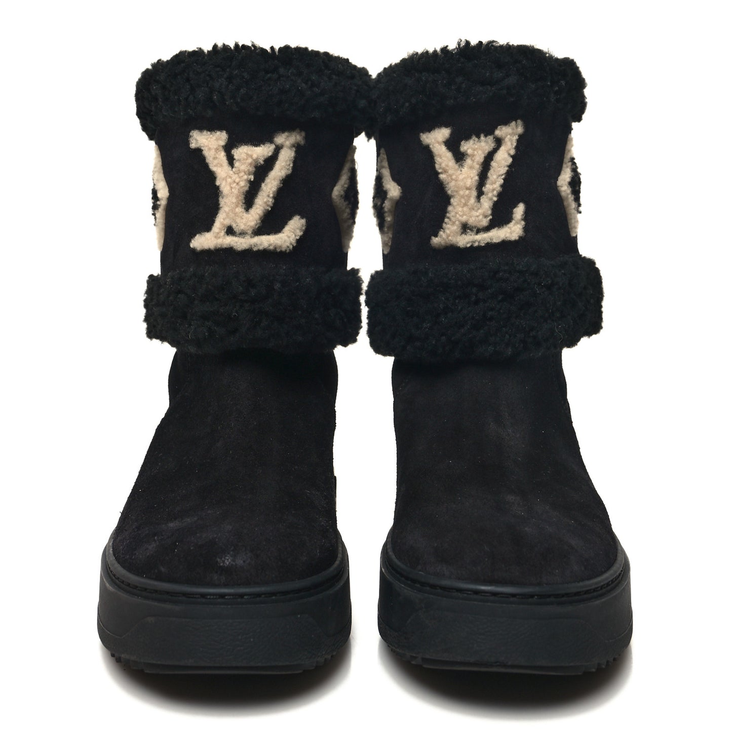 Suede Calfskin Shearling Snowdrop Flat Ankle Boot 37.5 Black