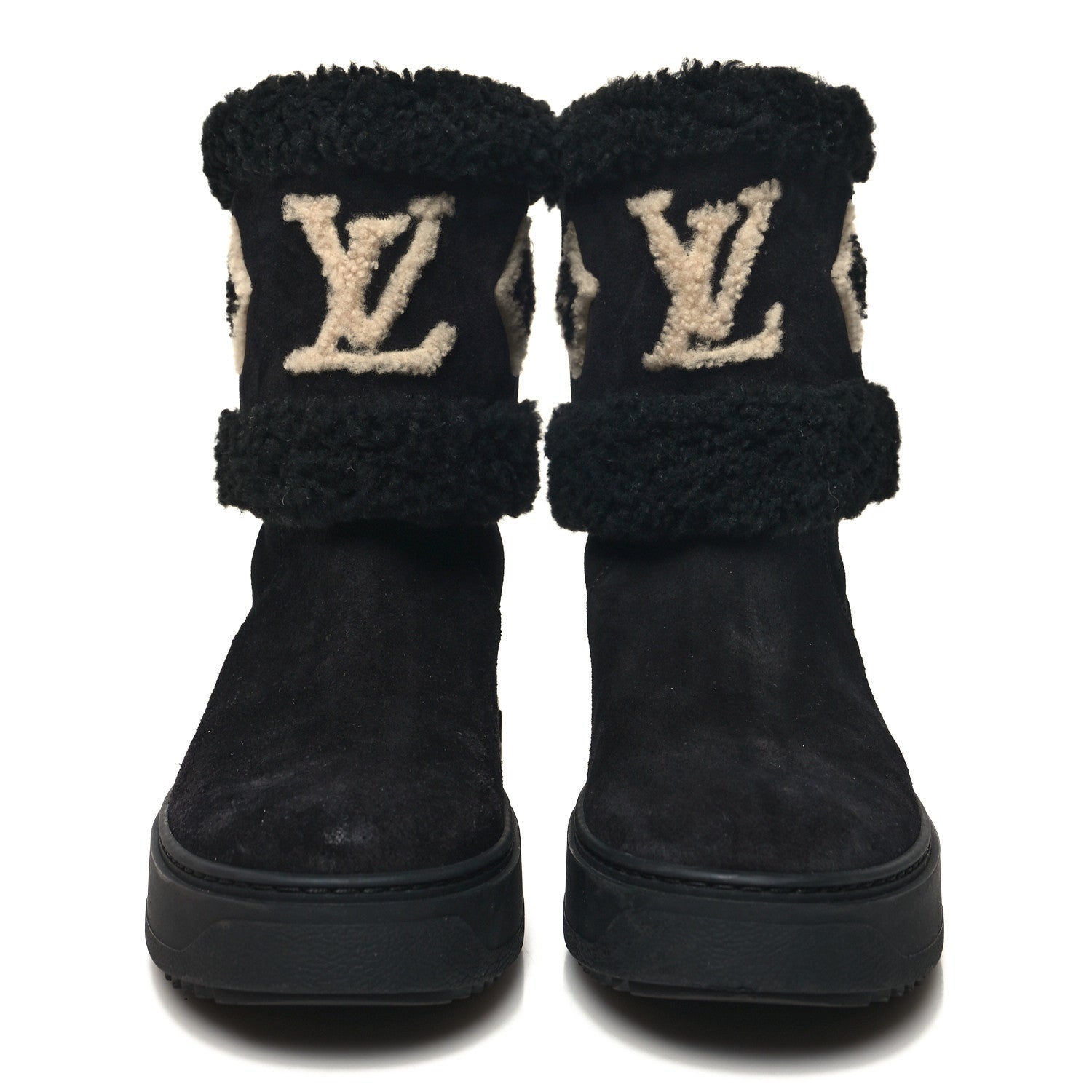 Louis Vuitton Suede Calfskin Shearling Snowdrop Flat Ankle Boot 37.5 Black 2 of 7