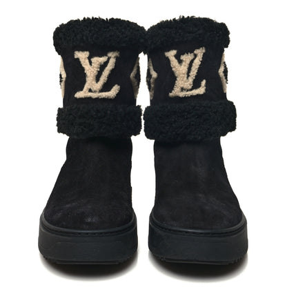 Louis Vuitton Suede Calfskin Shearling Snowdrop Flat Ankle Boot 37.5 Black 2 of 7