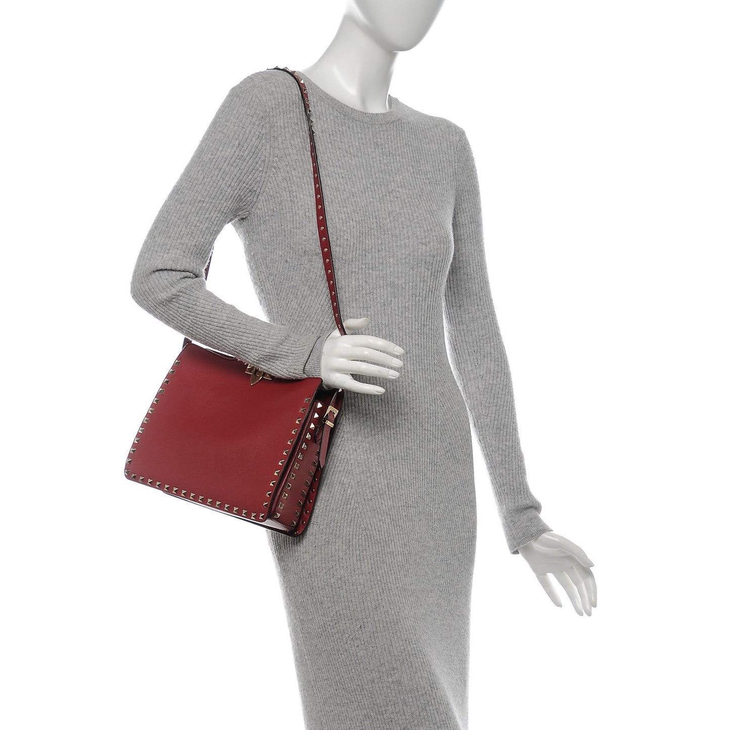 Vitello Rockstud Flip-Lock Shoulder Bag Red