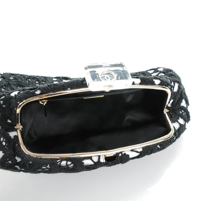 Chanel Lace Timeless Perfume Bottle Top Clutch Black White 5 of 7
