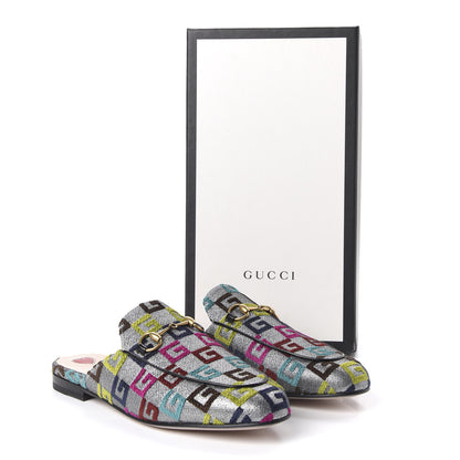 Gucci Velvet Lurex Square G Womens Princetown Slippers 38.5 Silver Multicolor 9 of 9