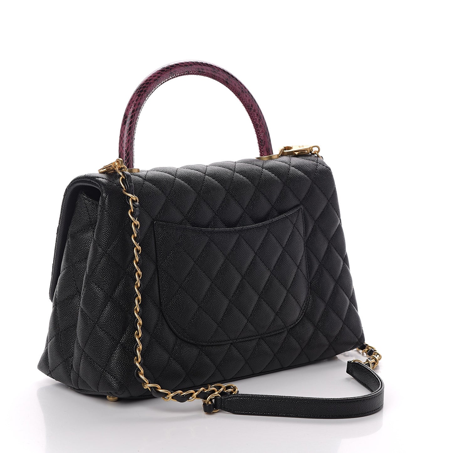 Caviar Elaphe Quilted Small Coco Handle Flap Black