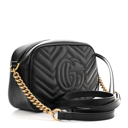 Gucci Calfskin Matelasse Small GG Marmont Chain Shoulder Bag Black 2 of 9