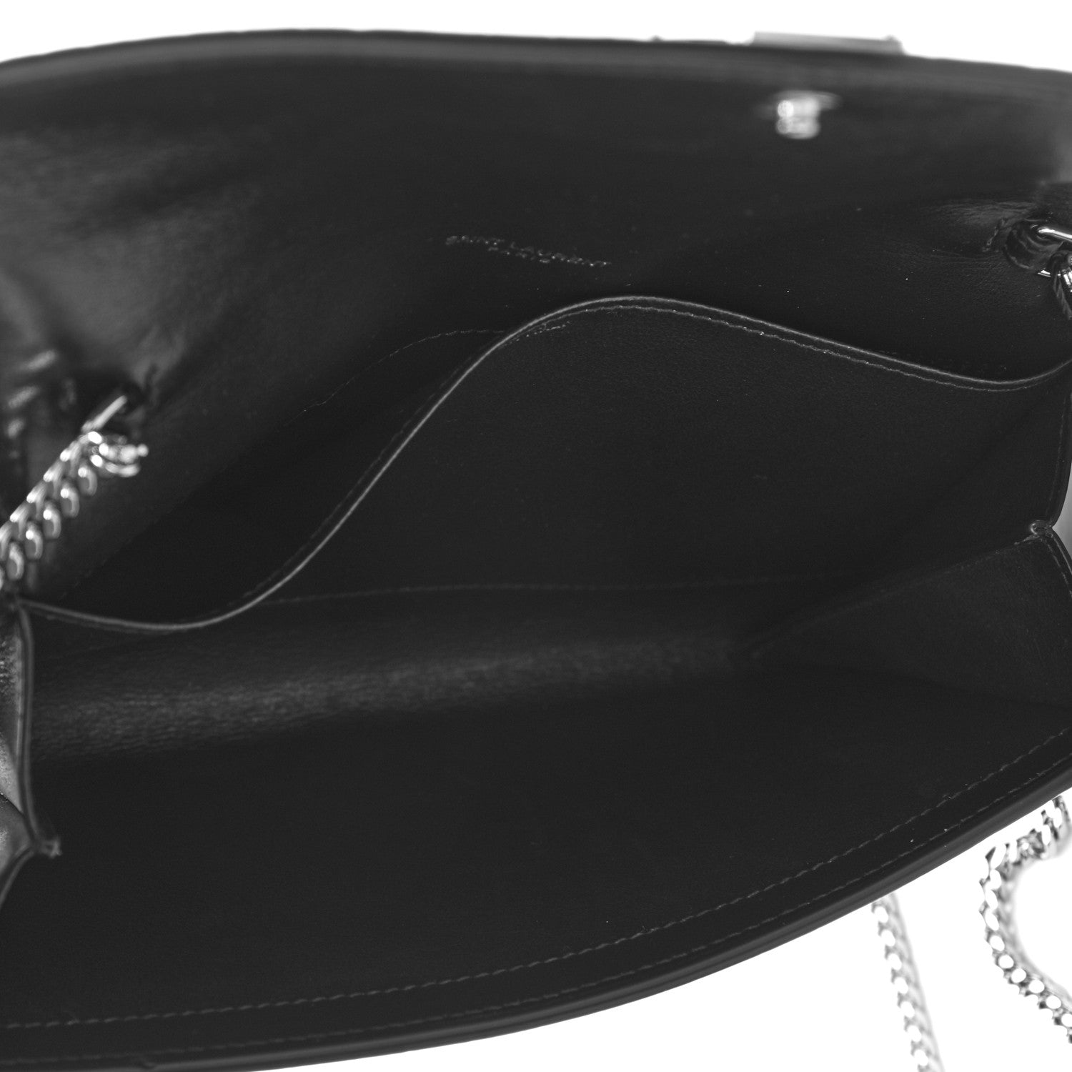 Saint Laurent Calfskin Crocodile Embossed Monogram Uptown Chain Wallet Black 6 of 14