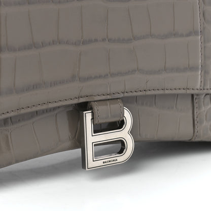 Balenciaga Shiny Calfskin Crocodile Embossed Medium Hourglass Top Handle Bag Mink Grey 8 of 14