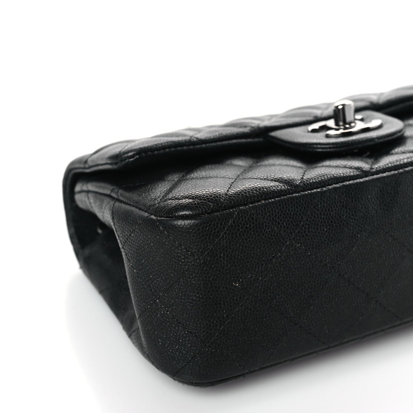 Iridescent Caviar Quilted Mini Rectangular Flap Black