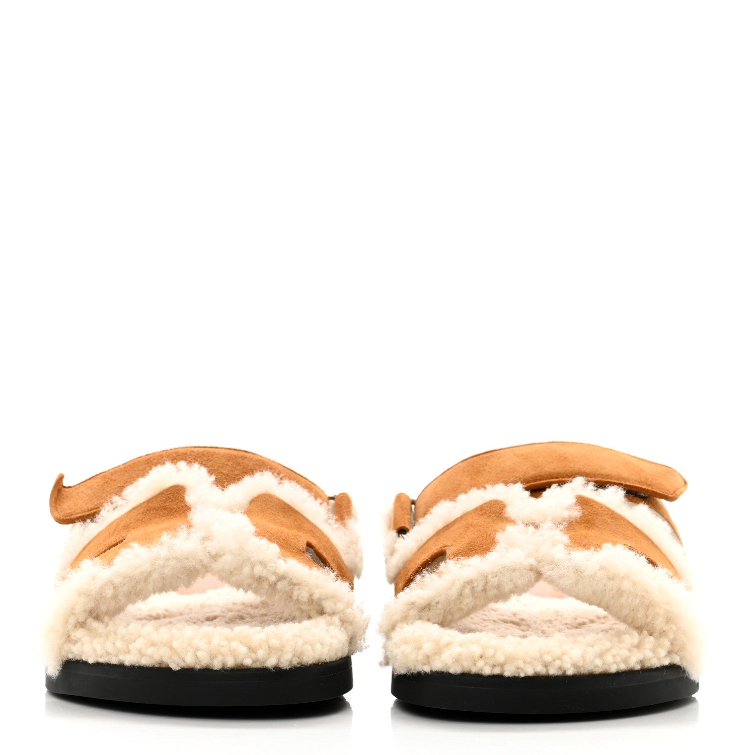 Hermes Suede Goatskin Woolskin Womens Chypre Sandals 35.5 Naturel Ecru 2 of 9