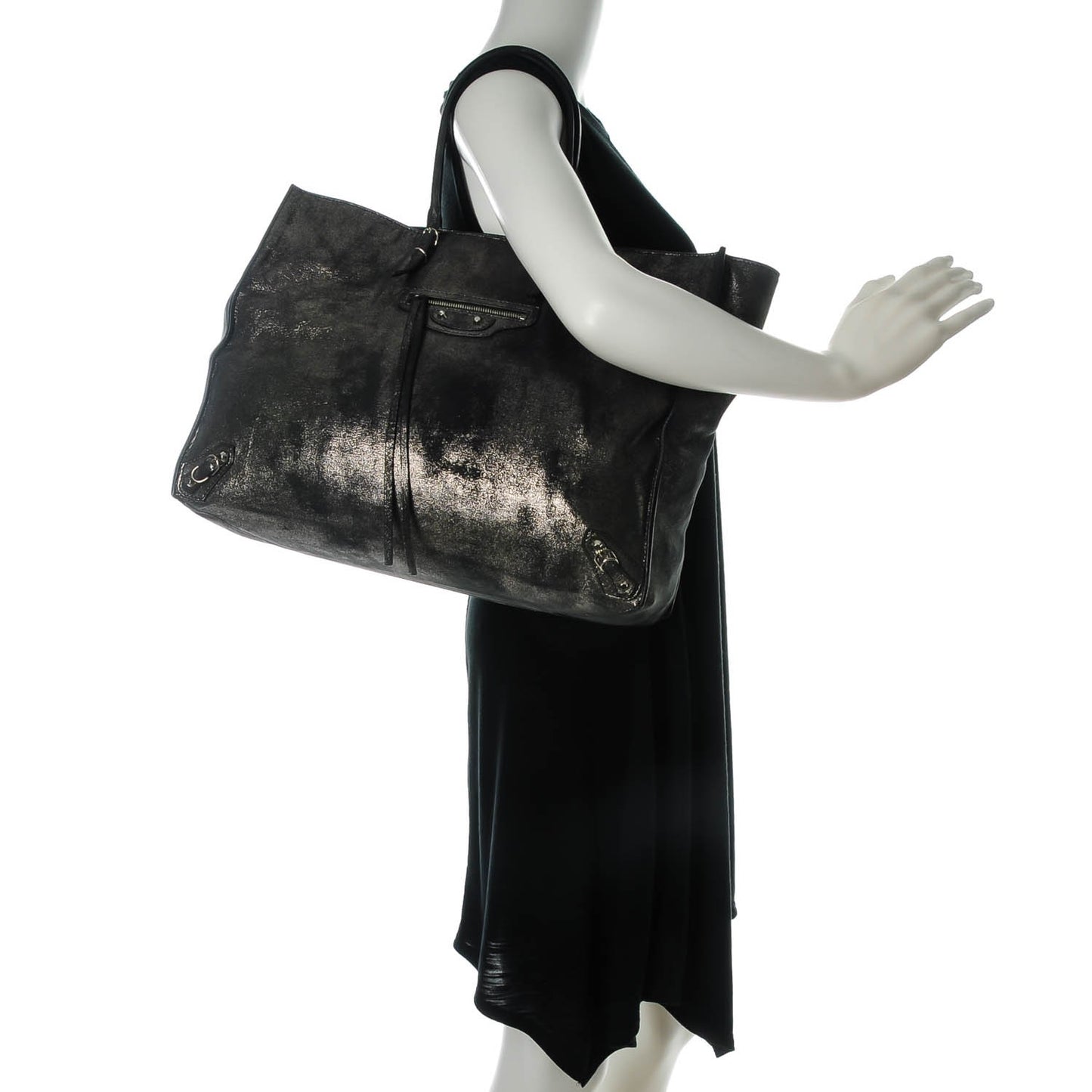 Metallic Calfskin Milkyway Papier A4 Tote Black