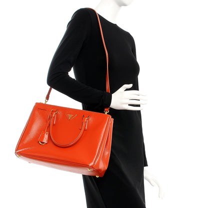 Prada Saffiano Vernice Medium Galleria Double Zip Tote Papaya 2 of 9