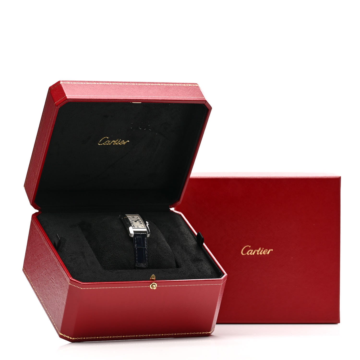 Cartier Stainless Steel Alligator 19mm Tank Americaine Quartz Watch Blue 6 of 6