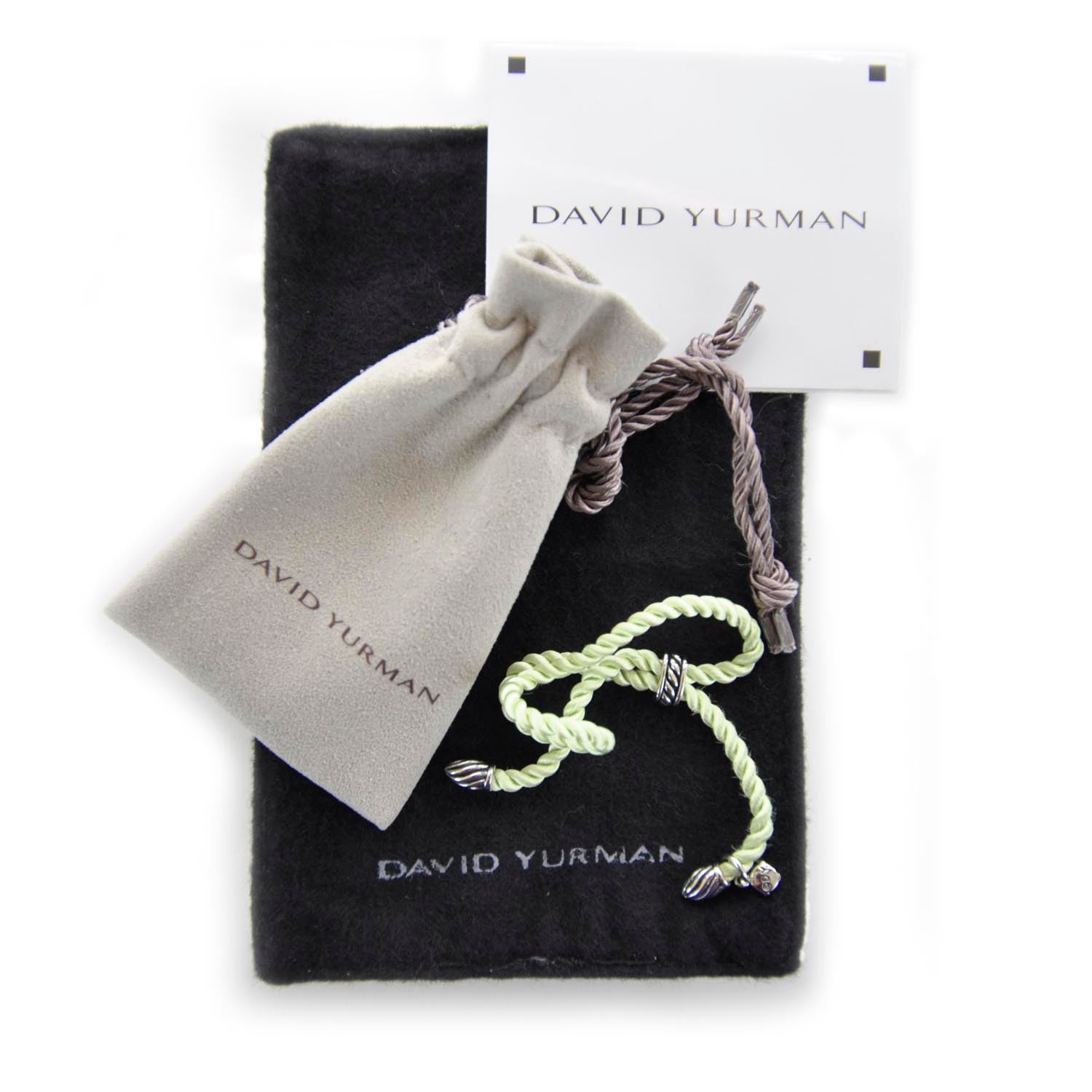 David Yurman Sterling Silver and Silk Cord Bracelet Green 3 of 6