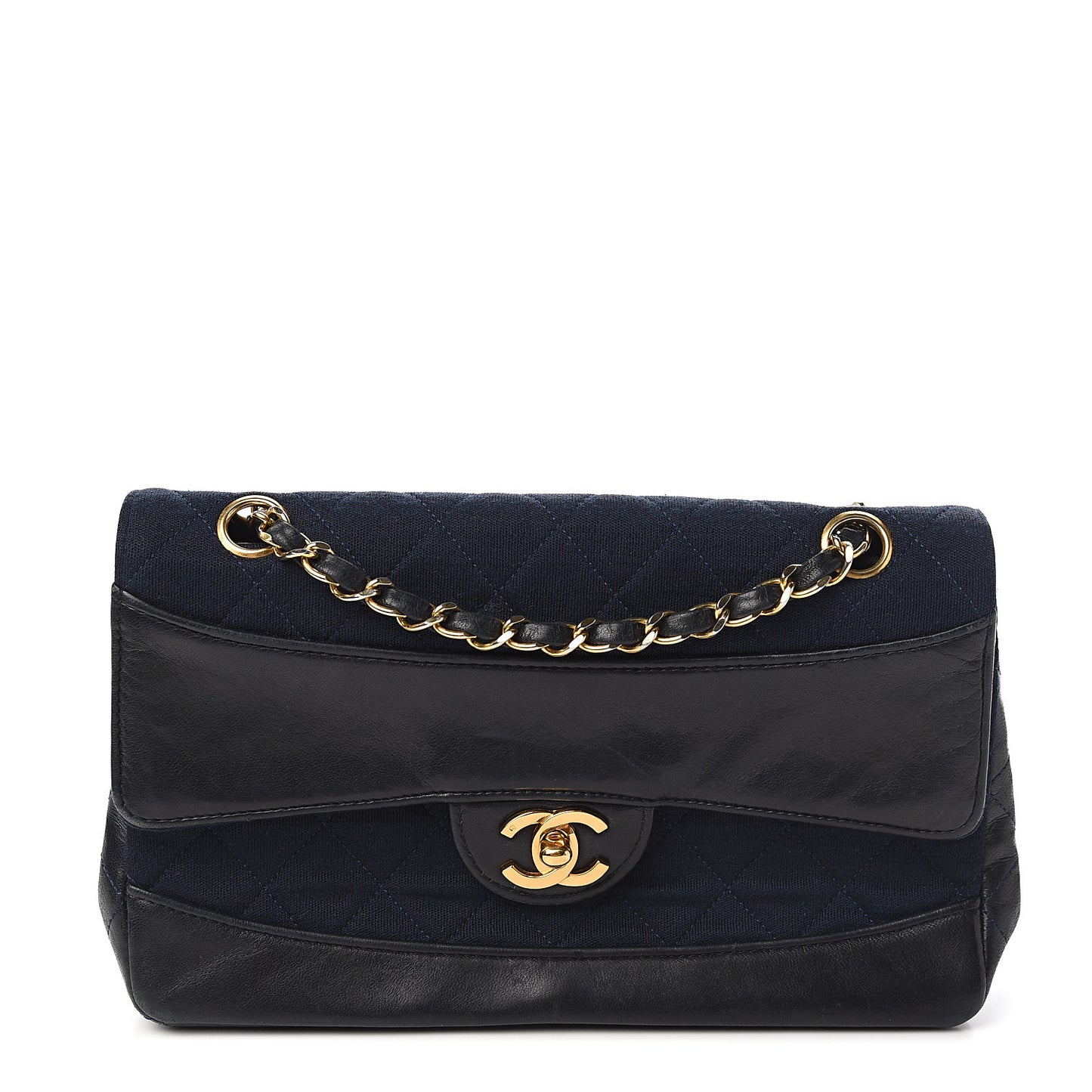Lambskin Jersey Quilted Single Flap Dark Blue
