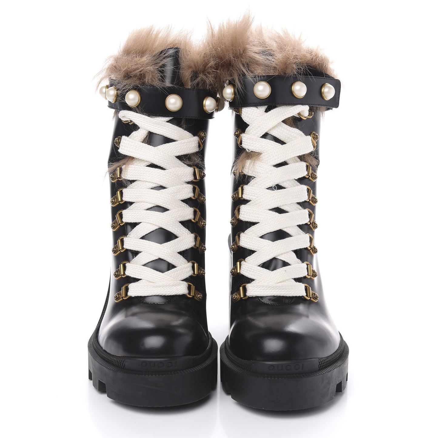 Magnum Calfskin Fur Pearl Lace Up Combat Ankle Boots 40 Black Naturale
