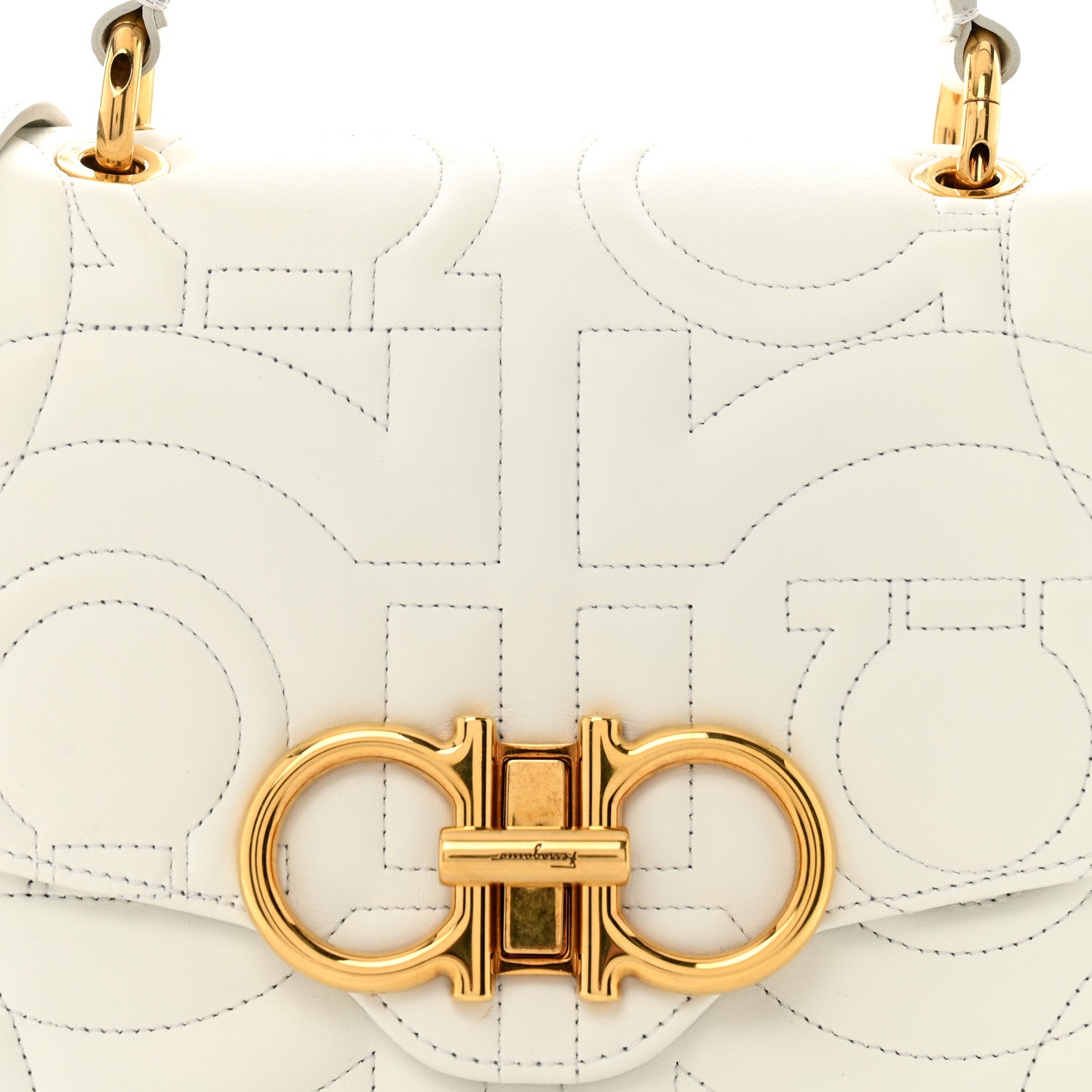 Salvatore Ferragamo Calfskin Quilted Gancini Top Handle Flap Bag White 7 of 11