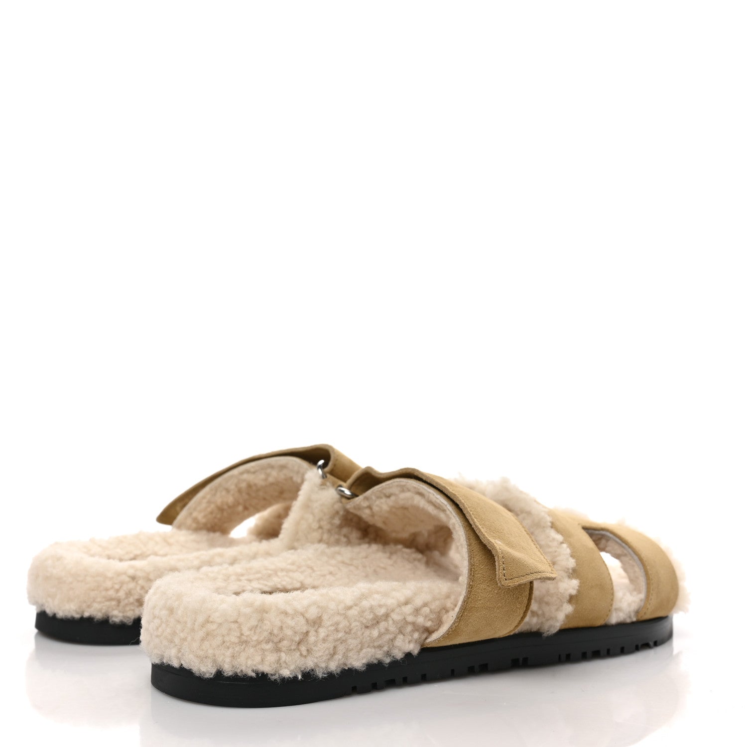 Hermes Suede Goatskin Woolskin Womens Chypre Sandals 38 Beige Albatre 4 of 9