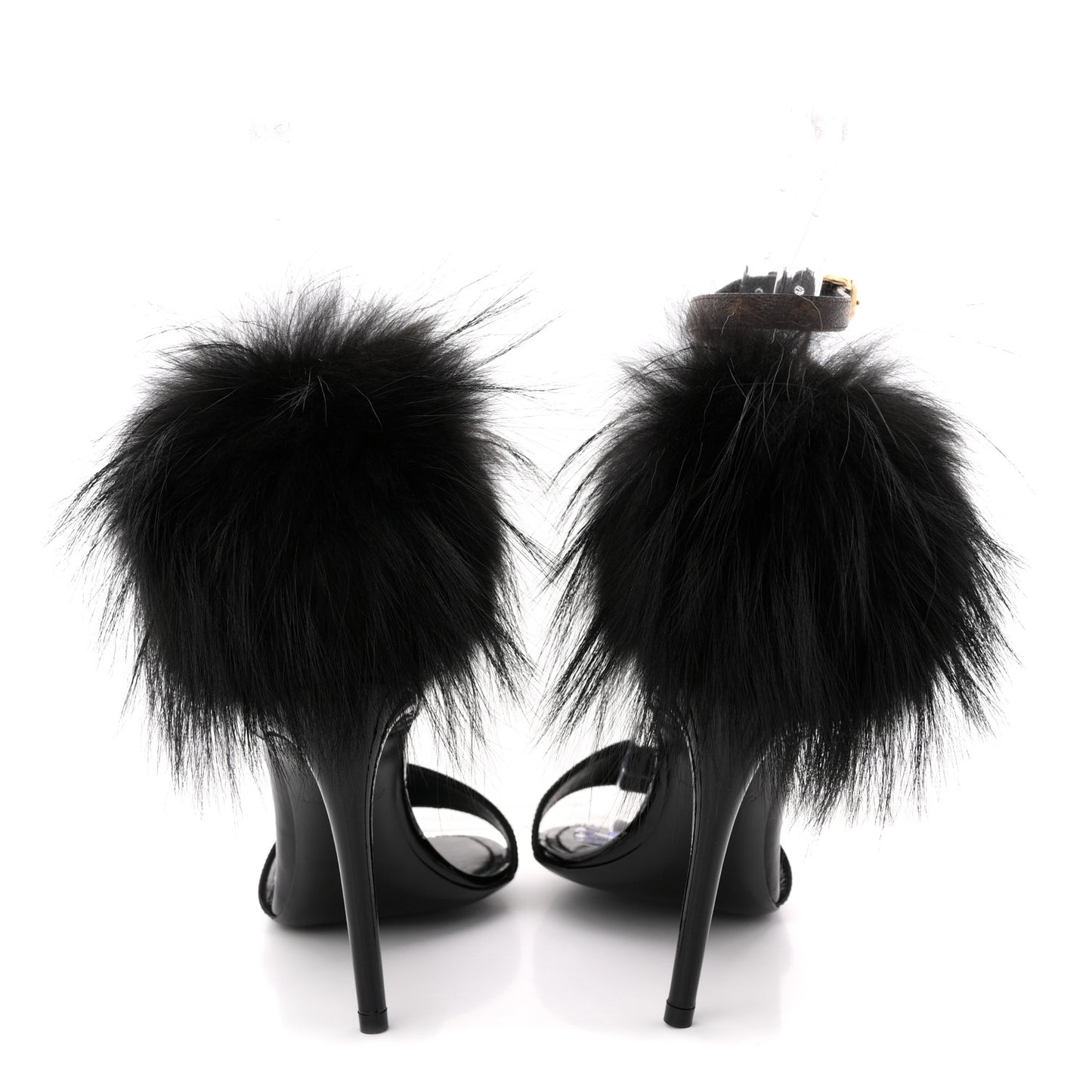 Monogram Patent Fur Sandals 38 Black