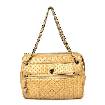 Chanel Calfskin Perforated 50's Satchel Yellow Yellow 1 of 9