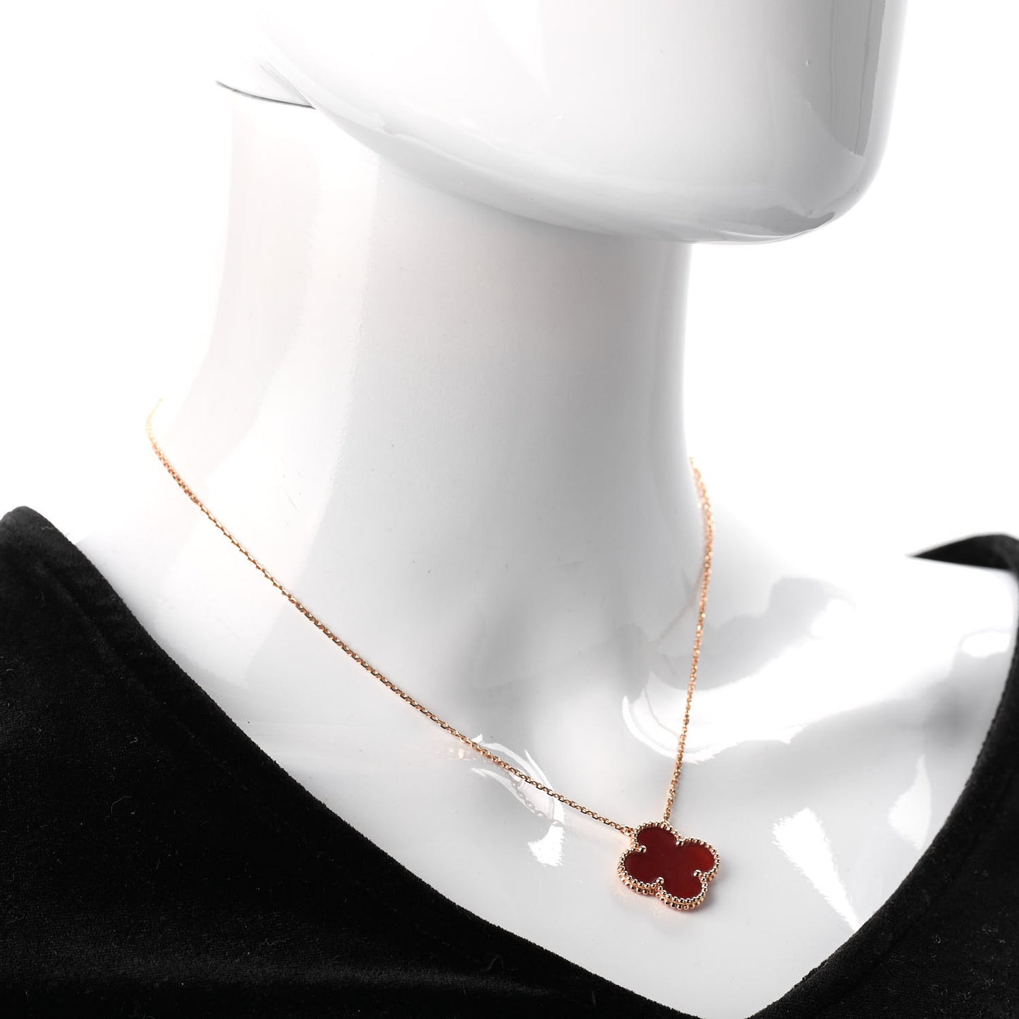 18K Rose Gold Carnelian Magic Alhambra Pendant Necklace