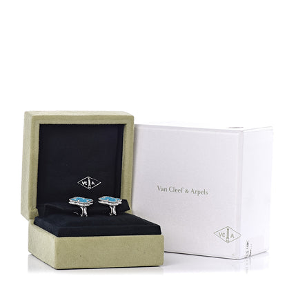 Van Cleef & Arpels 18K White Gold Turquoise Vintage Alhambra Earrings 5 of 5
