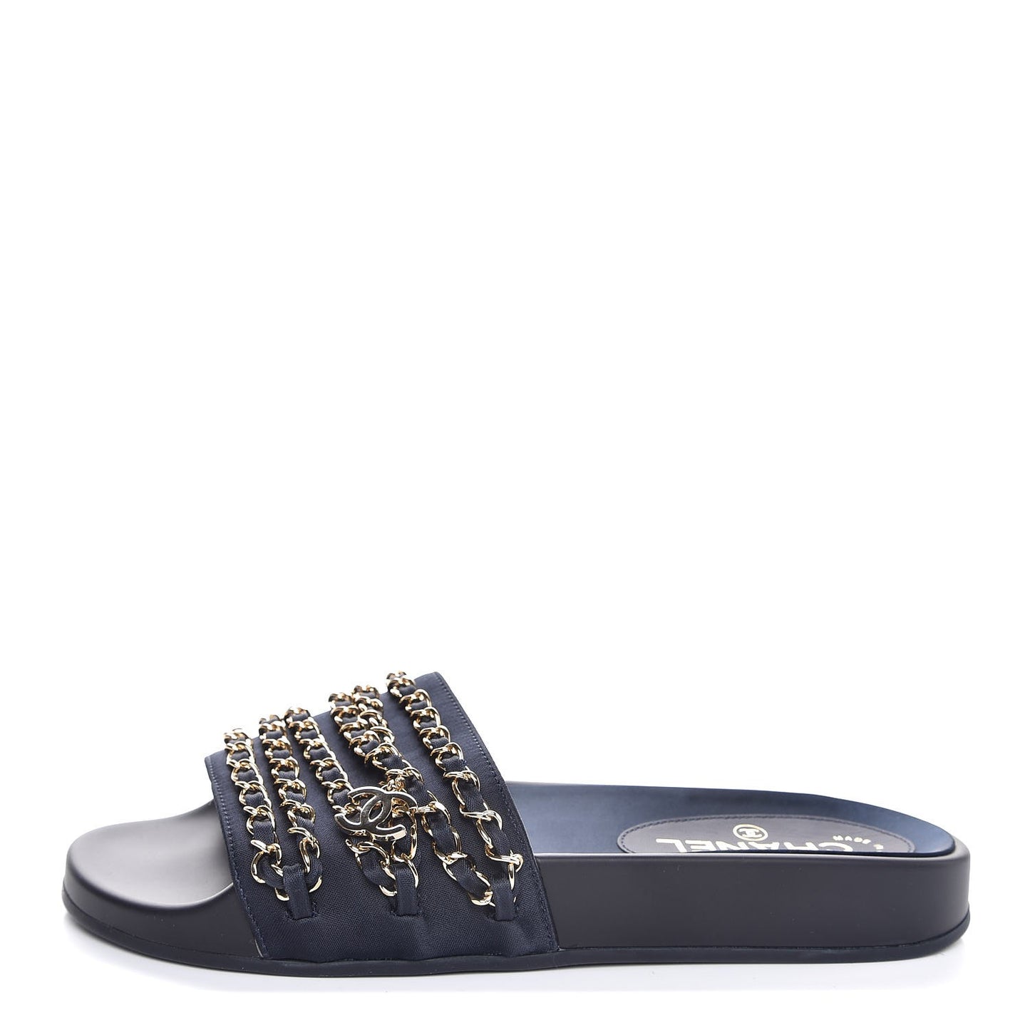 Satin Chain Flat Sandals 38 Marine