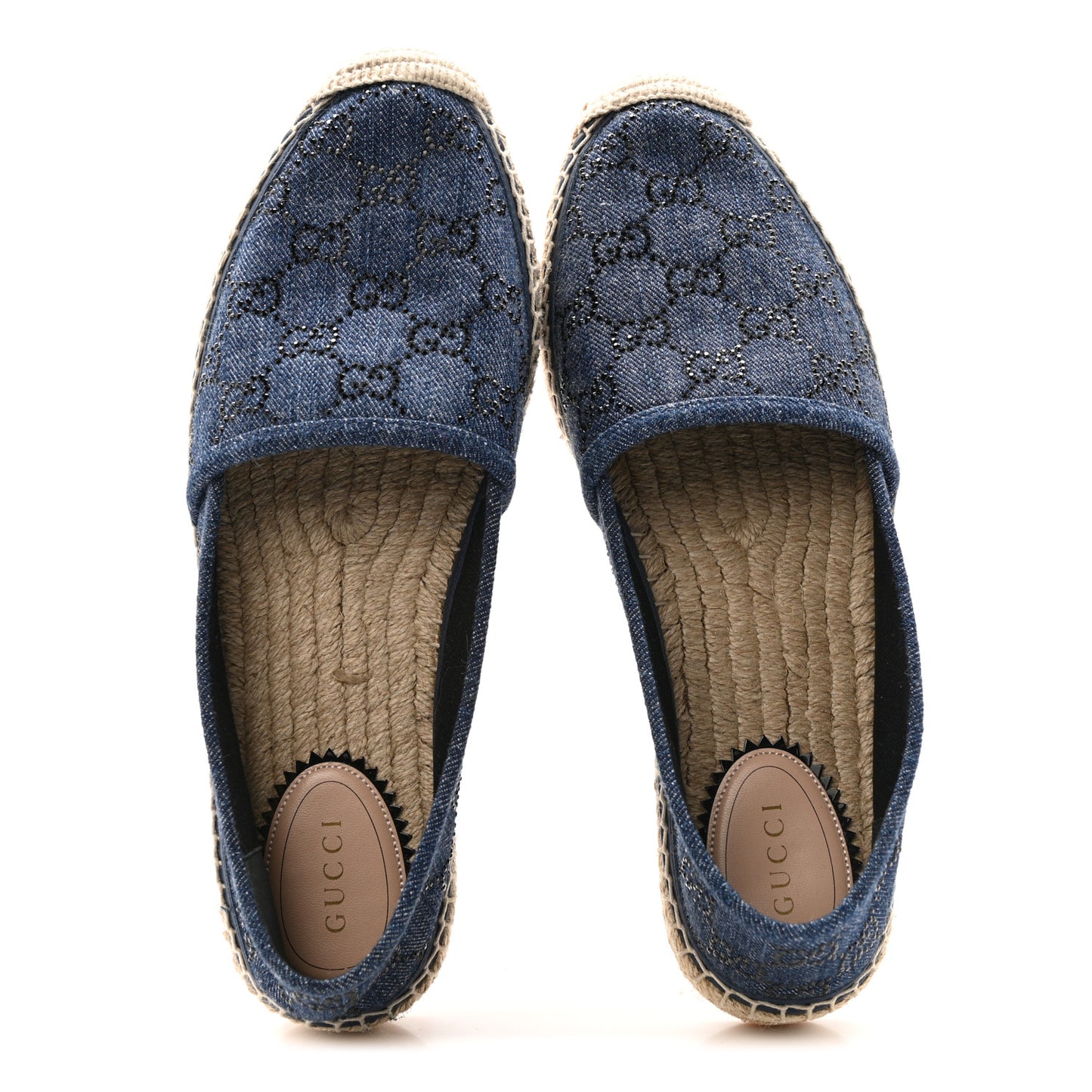 Denim Crystal GG Monogram Espadrilles 39 Blue