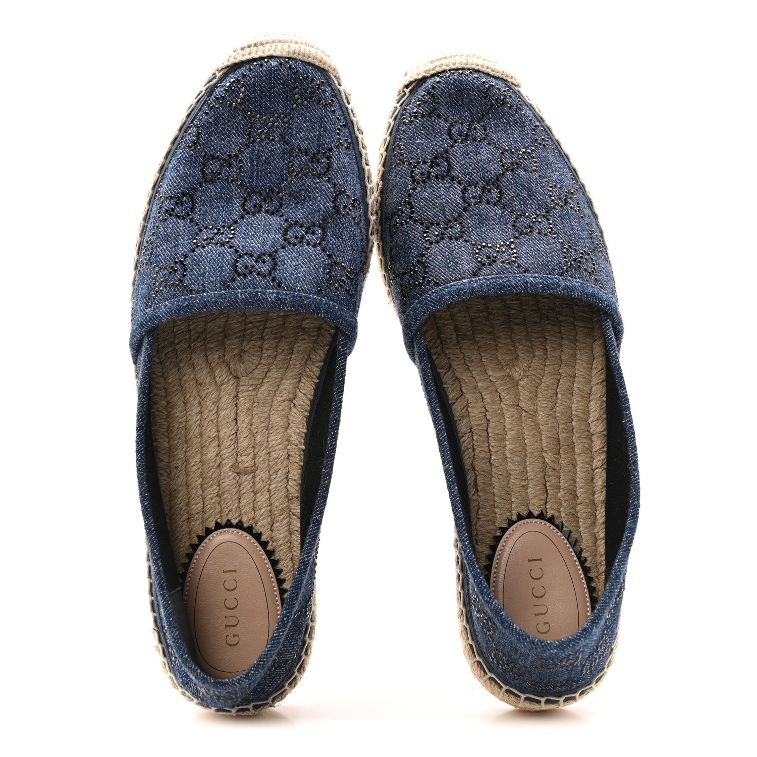 Gucci Denim Crystal GG Monogram Espadrilles 39 Blue 2 of 12