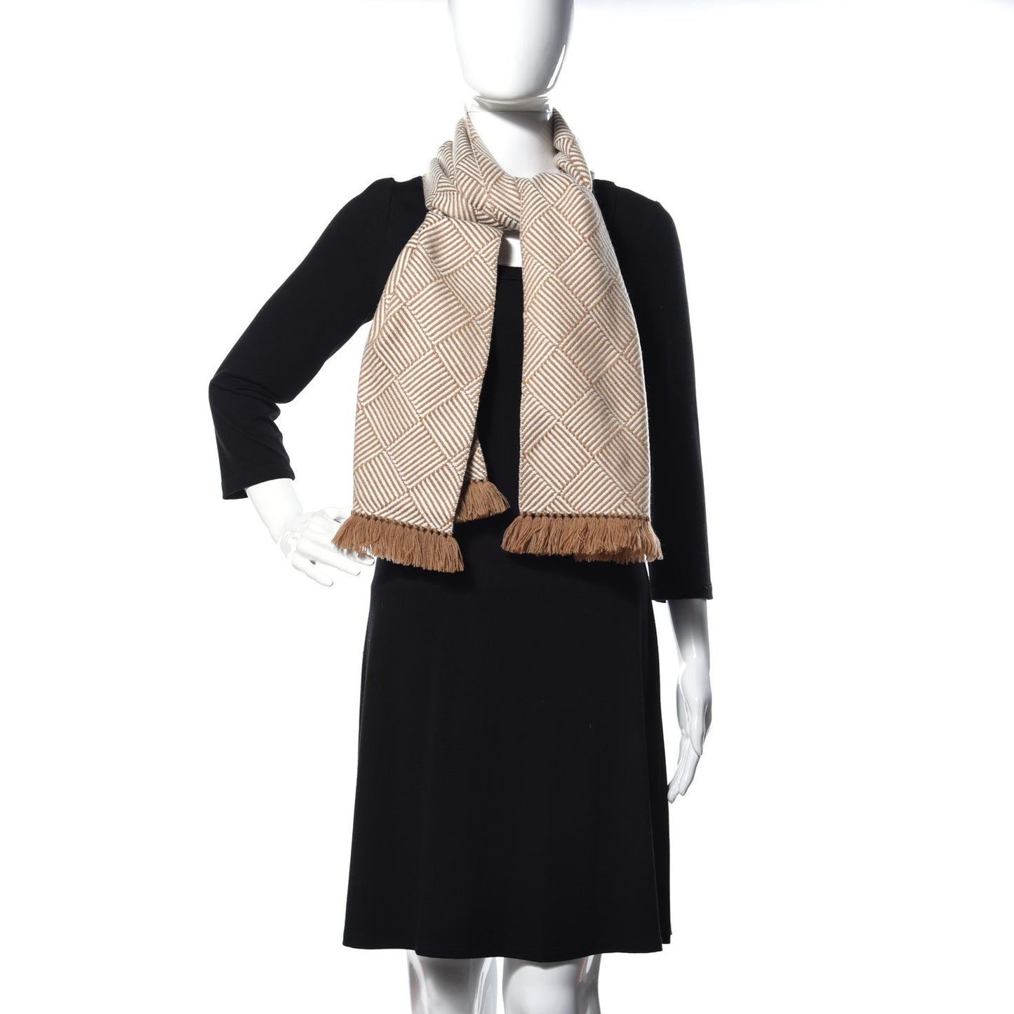 Cashmere Tile Weave Muffler Camel Ecru