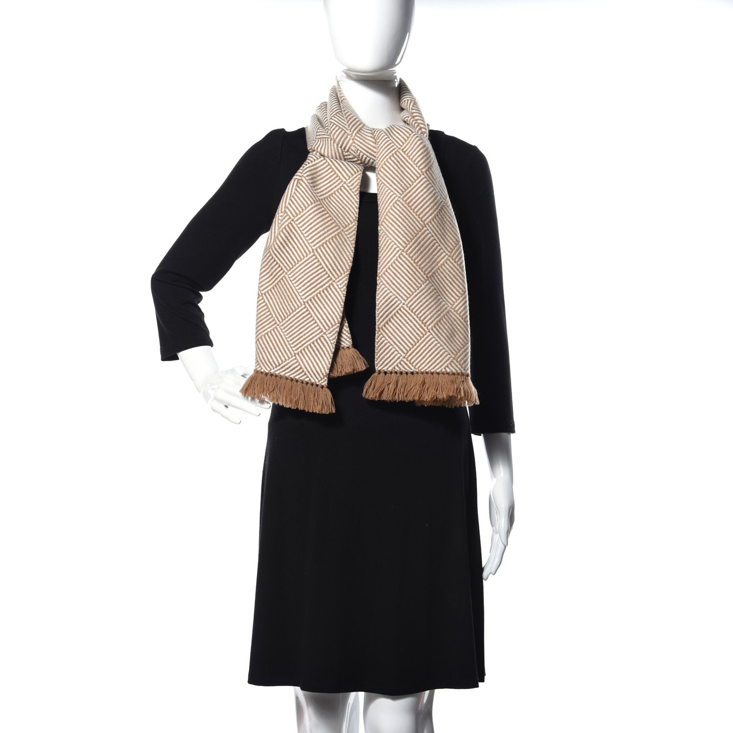 Hermes Cashmere Tile Weave Muffler Camel Ecru 2 of 5