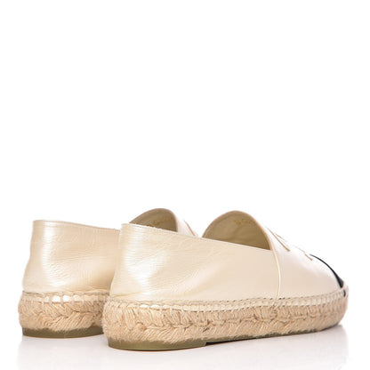 Chanel Metallic Calfskin Grosgrain CC Espadrilles 37 Ivory Black 4 of 11