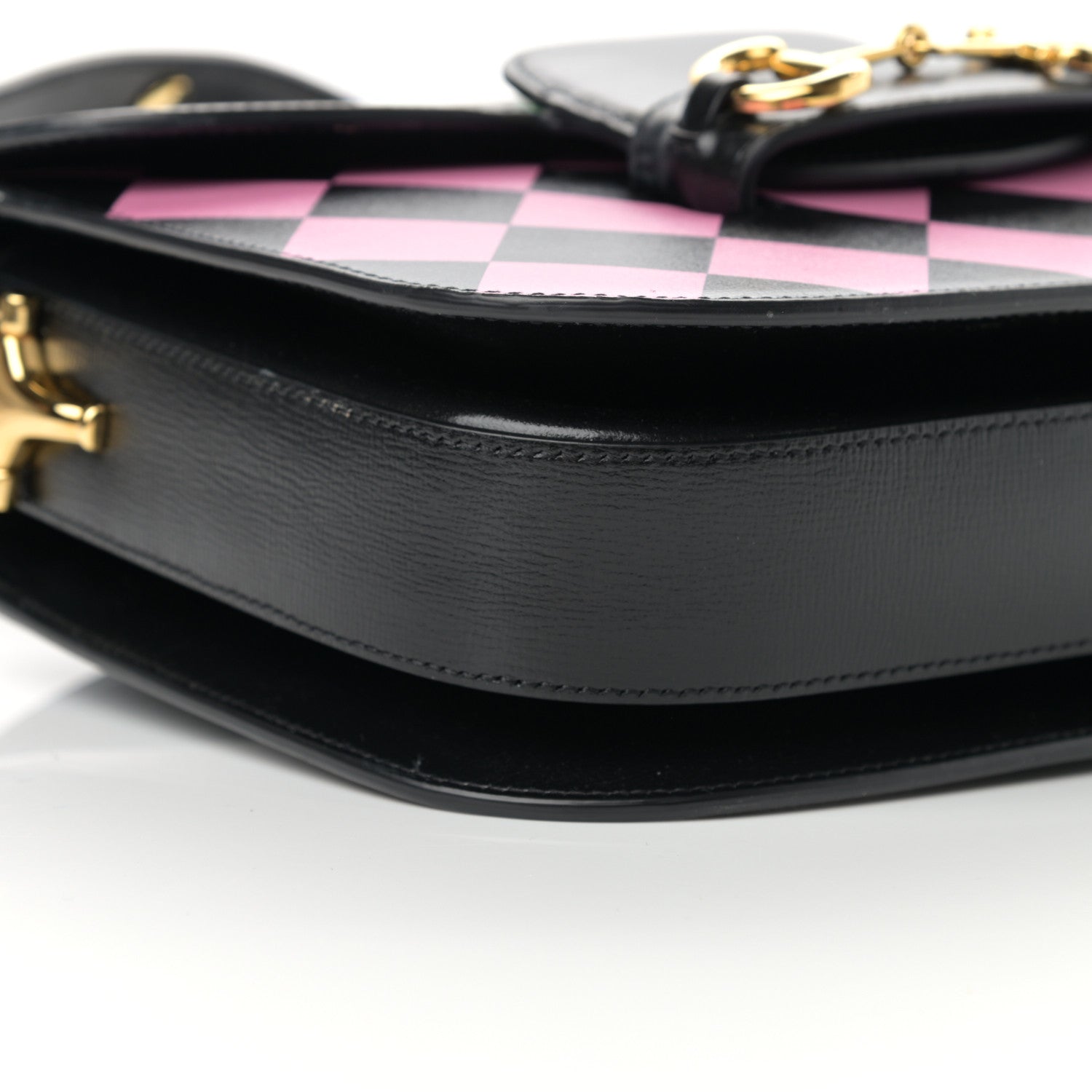 Gucci Textured Calfskin Geometric Print Horsebit 1955 Shoulder Bag Black Multicolor 9 of 16