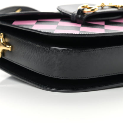 Gucci Textured Calfskin Geometric Print Horsebit 1955 Shoulder Bag Black Multicolor 9 of 16