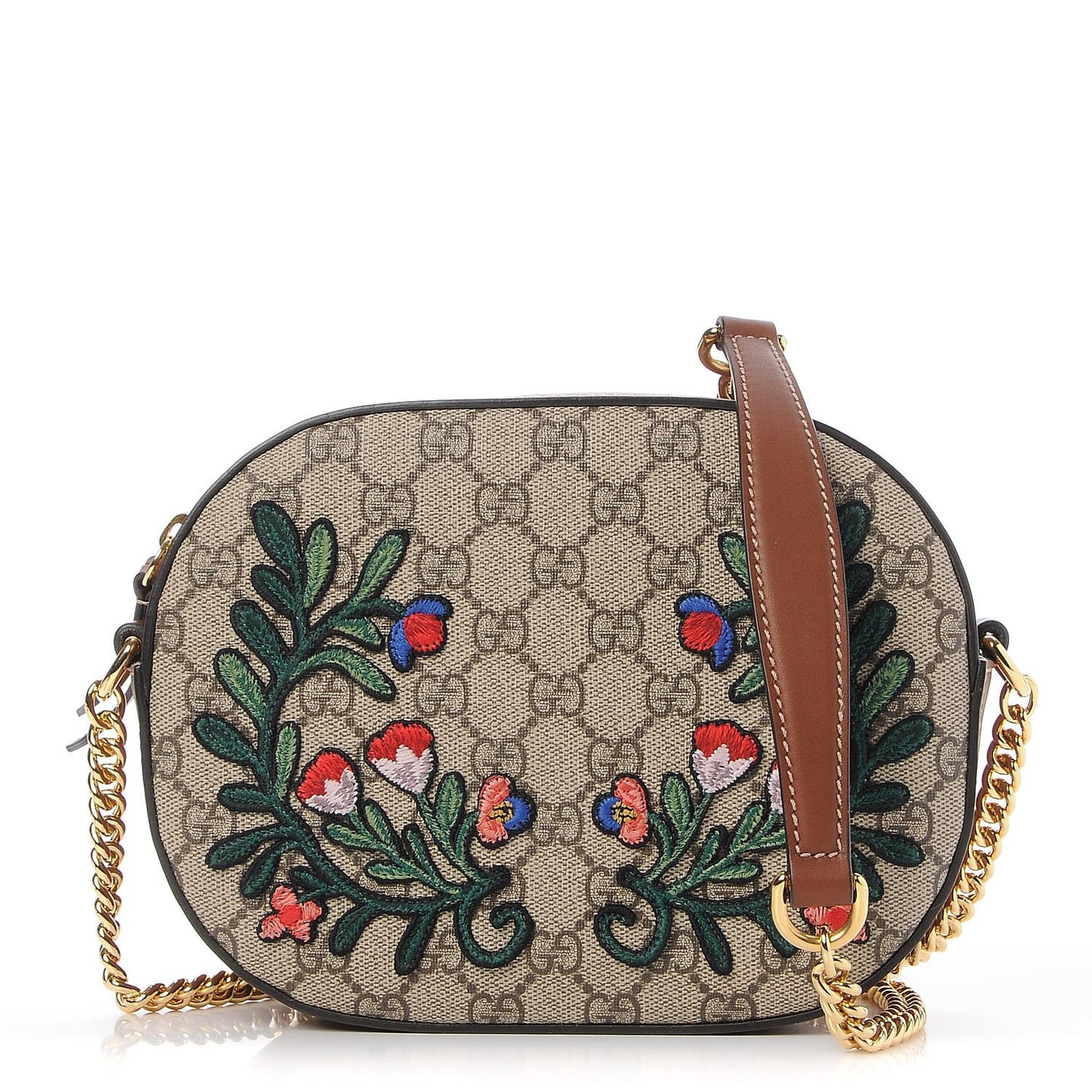 GG Supreme Monogram Floral Embroidered Mini Chain Shoulder Bag Beige Tuscany